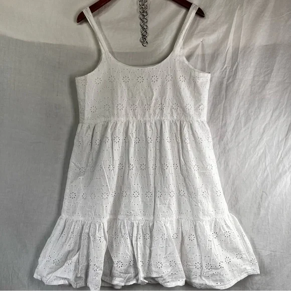 Lucky Brand Cotton Eyelet Tiered Sun Dress Womens Large White Lined Lightweight - Picture 15 of 16